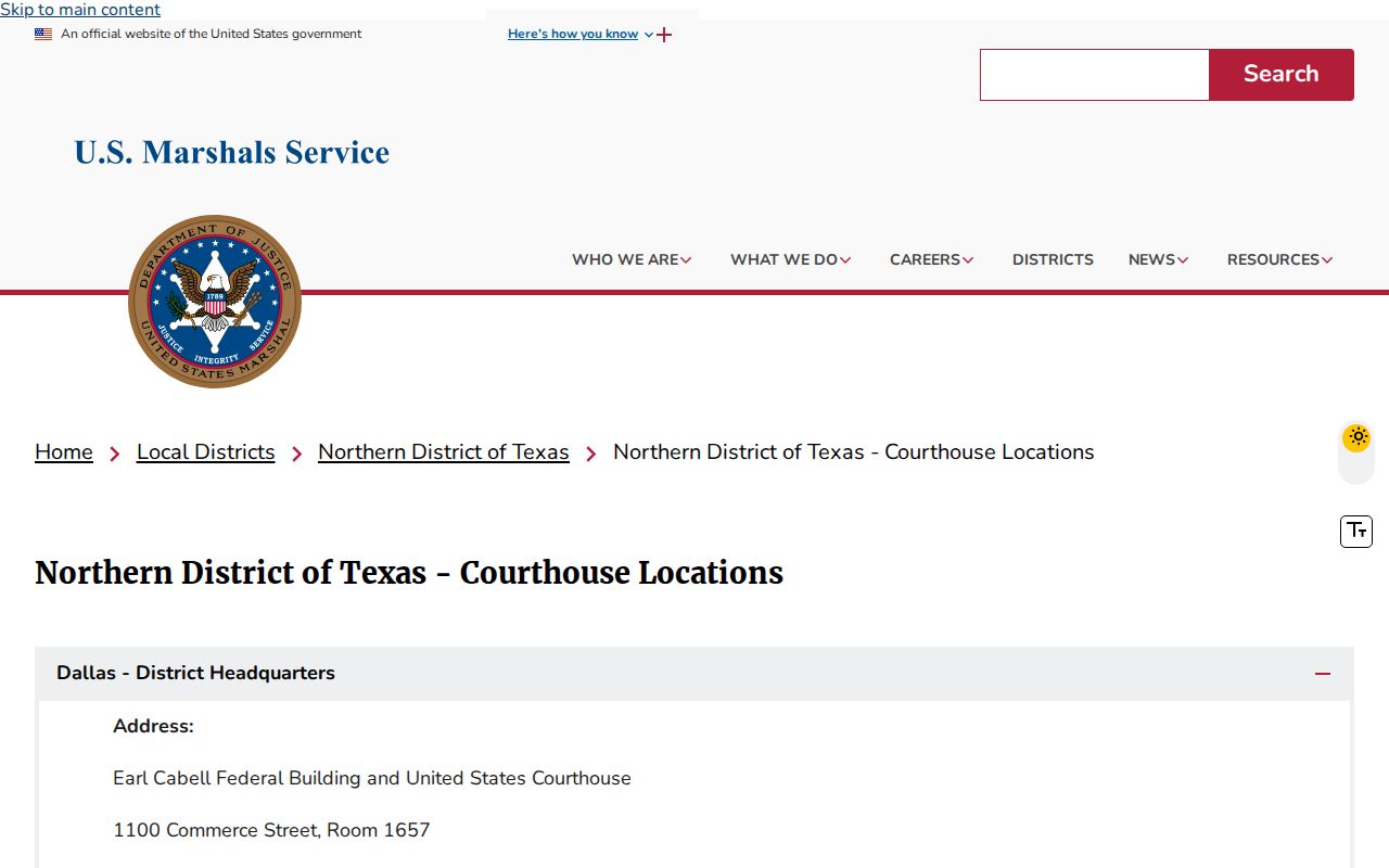 Lynn County federal warrant records, U.S. Marshals Lubbock office location