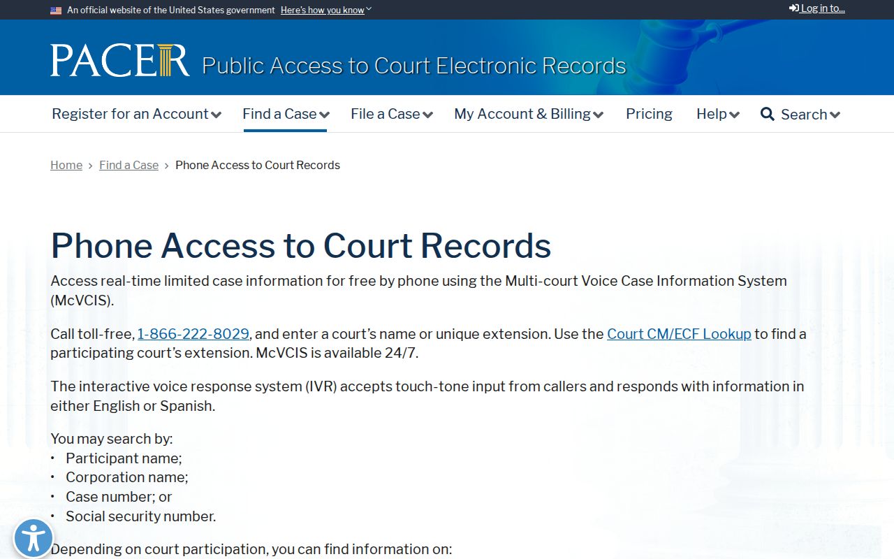 Lynn County federal warrant records, McVCIS telephone access information