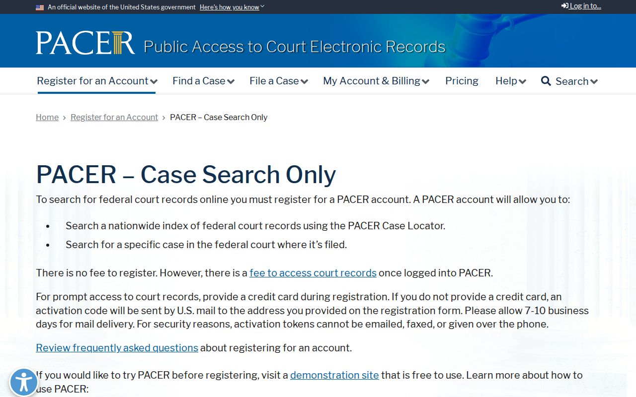 Lynn County federal warrant records, PACER case-search account information