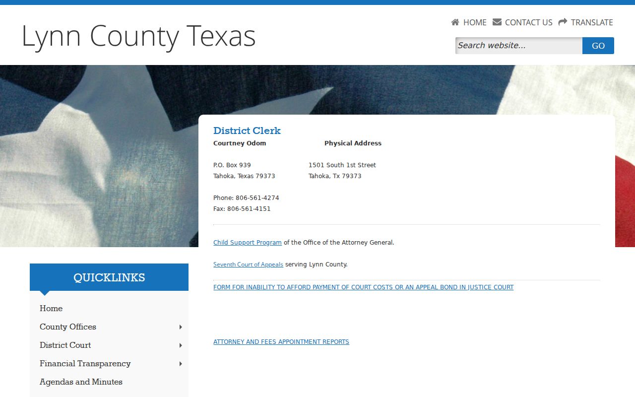 Lynn County arrest and court warrant records, District Clerk information